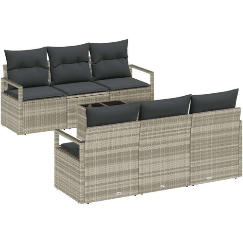  7-dijelni vrtni sofa set s jastucima svijetlo siva poli ratan 2-sjedna vrtna sofa s pohranom i jastucima siva poli ratan Slike