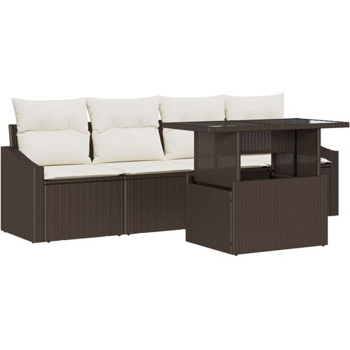  Set od 5 komada vrtnih sofa s jastučićima smeđa poli ratan Slike