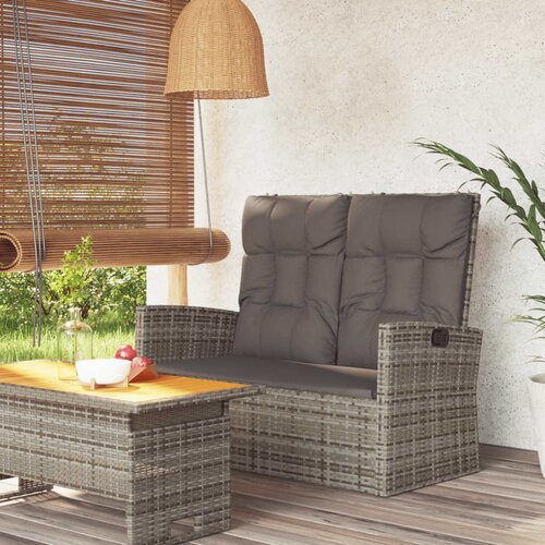 VidaXL Nagibna vrtna klop z blazinami siva 118 cm poli ratan Slike