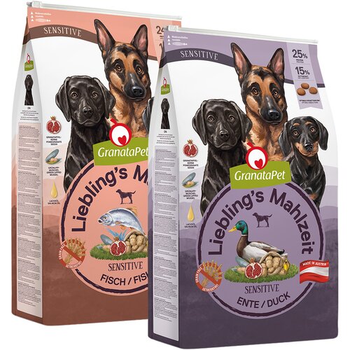 Granatapet Varčno pakiranje Liebling's Mahlzeit 2 x veliko pakiranje - Mix: Sensitive riba & Sensitive raca (2 x 10 kg) Cene