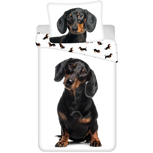 Jerry Fabrics Črno-bela enojna bombažna otroška posteljnina 140x200 cm Dachshund – Cene