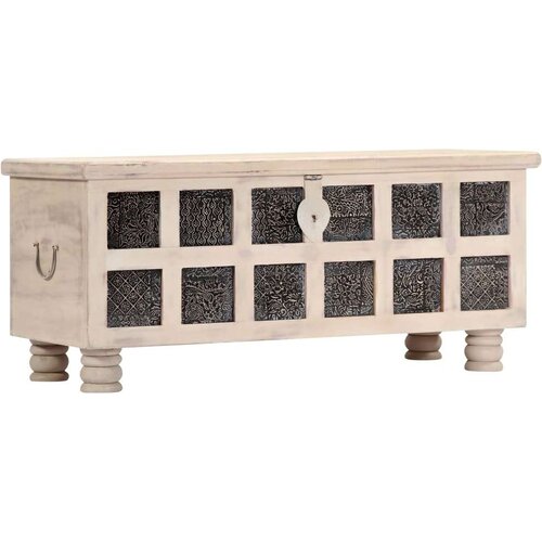  Kutija za pohranu bijela 110x40x45 cm masivno bagremovo drvo Slike