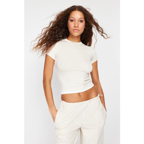 Trendyol Stone Viscose/Soft Fabric Color Block Body Fitting Flexible Knitted T-Shirt Cene