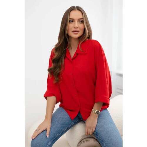 Kesi Oversized blouse with red button fastening Slike