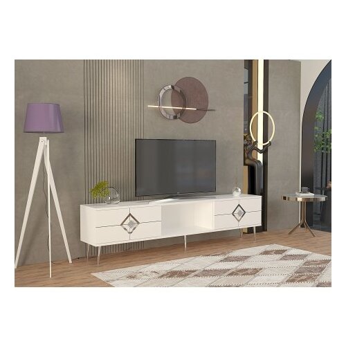 Hanah home Hanah Kućni TV komoda Robber, 150x40,6x29,6 cm, Bijelo-srebrna Cene