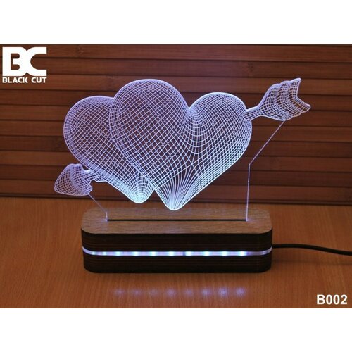 Black Cut 3D lampa jednobojna - srca i strela ( B002 ) Slike