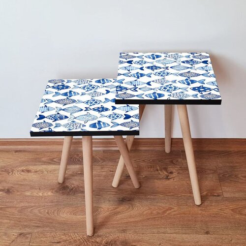 Hanah home 2Shp277 - navy blue navy bluewhite nesting table (2 pieces) Cene