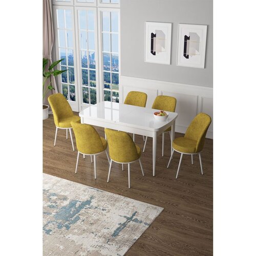 Hanah home Set Trpezarijski sto i 6 stolica Zen, žuto-bijela Cijene