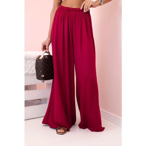 Kesi Włoski Women's wide trousers with elastic waistband dark burgundy Cijene