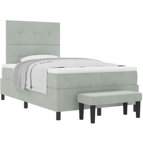 vidaXL Box Spring postelja z vzmetnico in klopjo Svetlo siva 120x200 cm Velur Cene