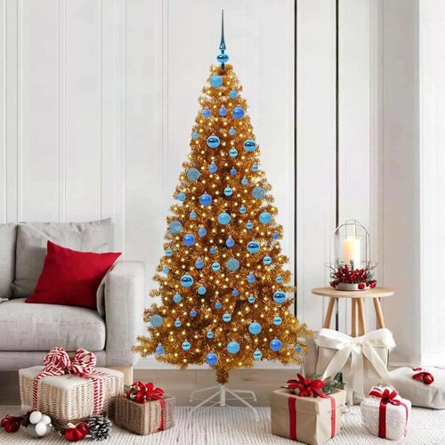 vidaXL Božićno drvce s 300 LED svjetlima s stalakom Zlatno 180 cm PET Cene
