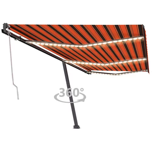 vidaXL Avtomatska tenda LED + senzor 600x300 cm oranžna/rjava