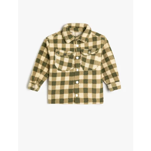 Koton Plaid Plush Shirt Coat With Pocket