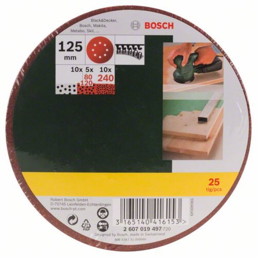 Bosch Set brusnih listova za ekscentar brusilicu granulacija 80, 120, 240 25kom 2607019497 Slike