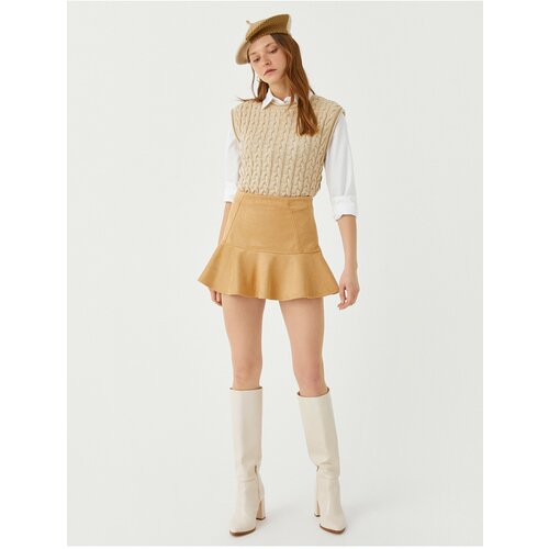 Koton Flared Mini Skirt With Suede Look Slike
