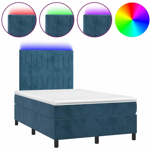 vidaXL Box spring postelja z vzmetnico LED tem. modra 120x190 cm žamet, (21112186)