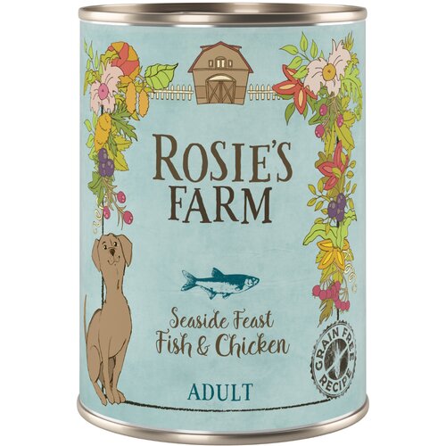 Rosie&amp;#039;s Farm Varčno pakiranje Adult 24 x 400 g - Riba &amp;amp; pi&amp;scaron;čanec Slike