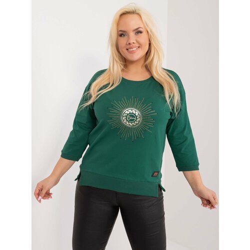 Fashion Hunters navy green plus size blouse with a round neckline Cene