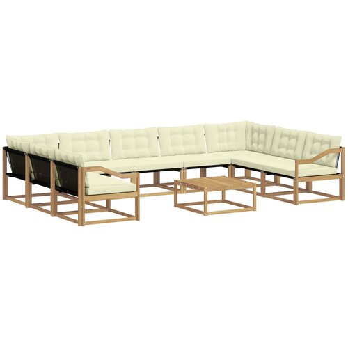 vidaXL Zunanja garnitura za sedenje z blazino 10 pcs Bela in krem, (5000270472) Cene