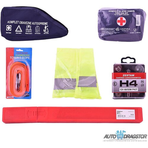 888 Car Accessories komplet obavezne opreme (prva pomoć,trougao,reflektujući prsluk,komplet sijalica H4,UŽE za vuču) AD359H4 Cene