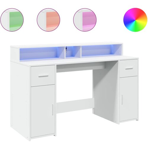 Maison Chic Pisalna miza - pisarniška miza - Računalniška miza z LED lučkami bela 140x55x91 cm inženirski les, (21785130) Cene