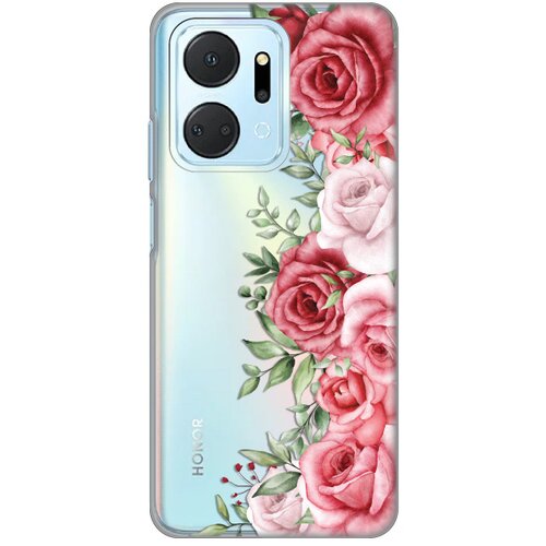 silikonska maska za Honor X7a Wild Roses Print Skin providna Slike