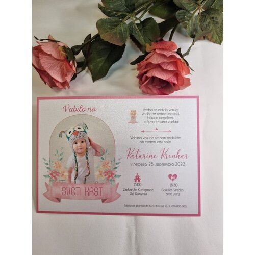  Vabilo za krst z angelčkom in sliko otroka roza REK03-6 Cene
