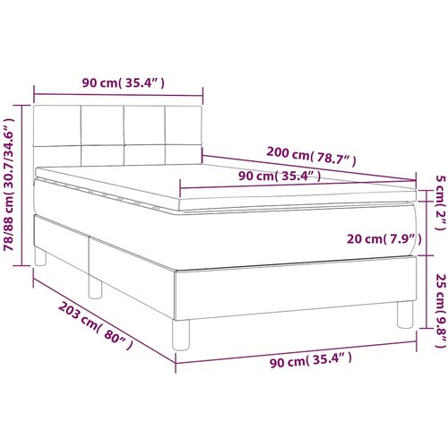  box spring s madracem LED tamnosivi 90x200 cm tkanina Slike