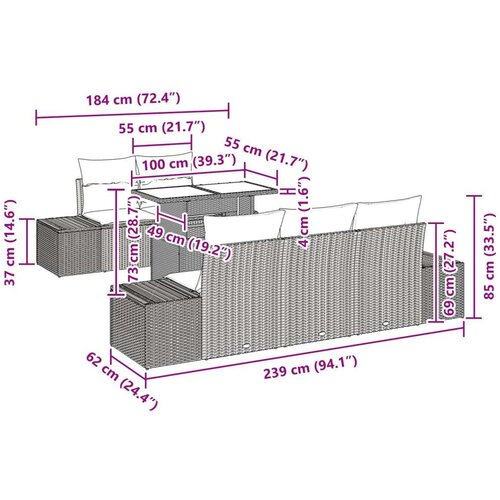  Set od 6 dijelova vrtnih sofa s jastučićima svijetlo sive boje poli ratana Slike