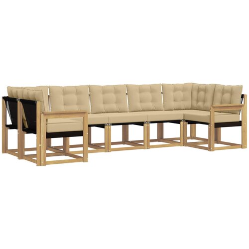 vidaXL Zunanja garnitura za sedenje z blazino 7 pcs Bela in bež, (5000282088) Cene
