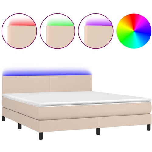 VidaXL Box spring postelja vzmetnico LED kapučino 180x200 cm um. usnje, (20896334) Slike