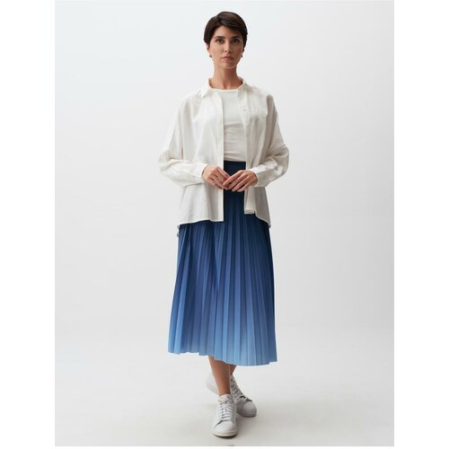 Jimmy Key Blue Petrol Normal Waist Color Transition Pleated Midi Skirt Slike