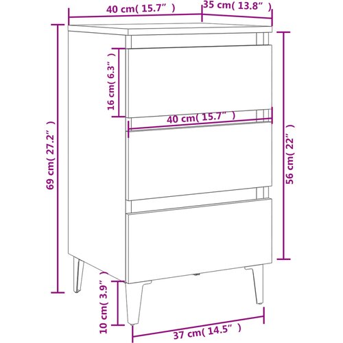  Noćni ormarić s metalnim nogama boja sivog hrasta 40x35x69 cm Slike