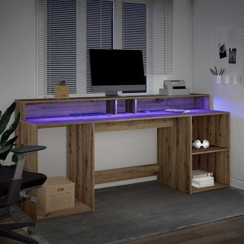  Radni stol s LED svjetlima 200x55x91 cm konstruirano drvo Slike