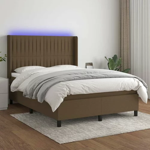  Box spring postelja z vzmetnico LED temno rjava 140x200cm blago, (20899455)