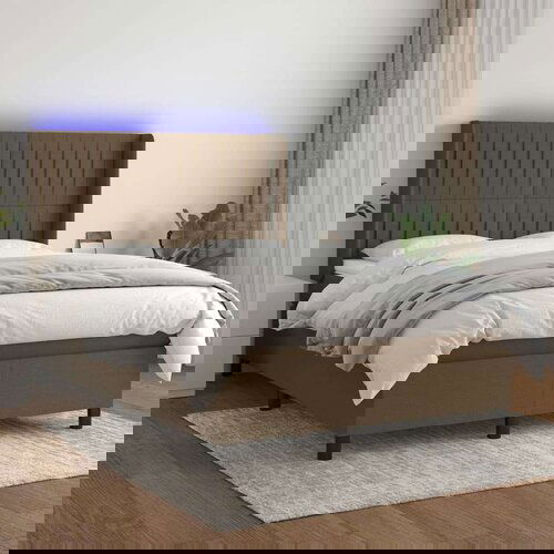  Krevet box spring s madracem LED tamnosmeđi 140x200 cm tkanina Cijene