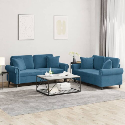  2-dijelni set sofa s jastucima plavi bar&scaron;unasti Cijene