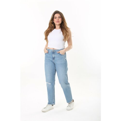 Şans Women's Plus Size Blue High Waist 5 Pocket Jeans Slike