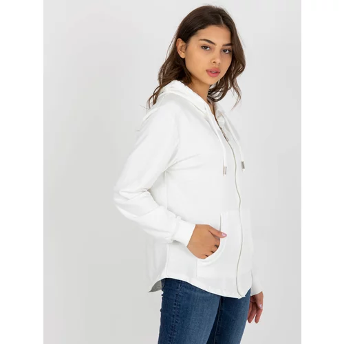 Fashion Hunters Ecru women's sweatshirt with a zip with a hood