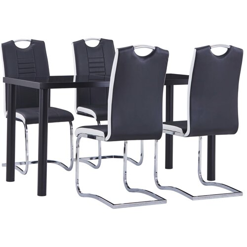 VidaXL 5-dijelni blagovaonski set od umjetne kože crni Slike