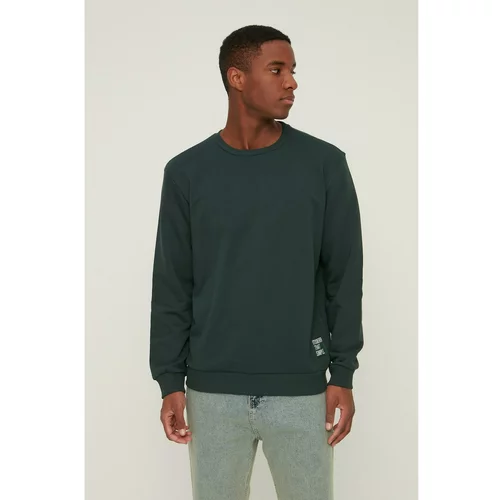 Trendyol Emerald Green Men's Crew Neck Regular Fit Slogan Label Sweatshirt