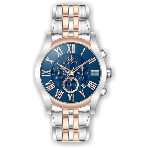 Bigotti muški multifunction plavi srebrni elegantni ručni sat sa bikolor metalnim kaišem Cene