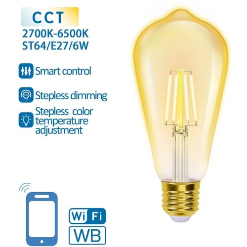Aigostar led prigu&amp;scaron;iva sijalica filament ST64 E27/6W/230V 2700-6500K wi-fi Slike