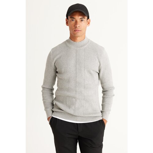 AC&Co / Altınyıldız Classics Men's Gray Melange Slim Fit Slim Fit Half-Cat Turtleneck Cotton Jacquard Knitwear Sweater. Slike