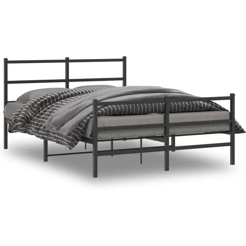 vidaXL Kovinski posteljni okvir z vzglavjem in vznožjem črn 135x190 cm