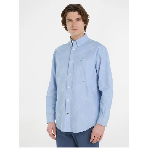 Tommy Hilfiger Light Blue Men's Patterned Shirt Premium Oxfor - Men