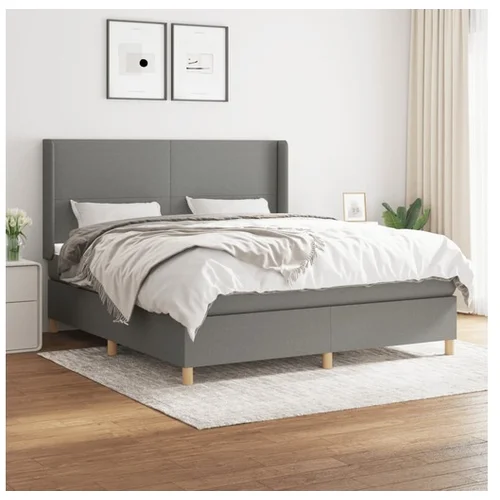  Box spring postelja z vzmetnico temno siva 160x200 cm blago