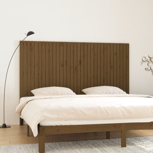 VidaXL Stensko posteljno vzglavje medeno rjavo 204x3x110 cm borovina Slike