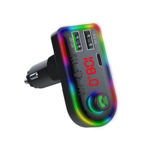  fm transmiter F8 usb, pd, tf, bluetooth 5.0, type c, rgb, 12-24V, handsfree crni Cene