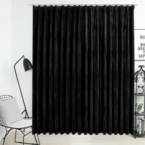 VidaXL Zatemnitvena zavesa z obe&amp;scaron;ali žametna črna 290x245 cm Slike